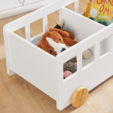 SoBuy KMB41-W Kinderboekenkast met Wielen - Hout Boekenkast Kinderen voor Kinderslaapkamer - Boekenplank - Kinderkamerkast
