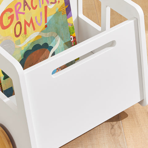 SoBuy KMB41-W Kinderboekenkast met Wielen - Hout Boekenkast Kinderen voor Kinderslaapkamer - Boekenplank - Kinderkamerkast