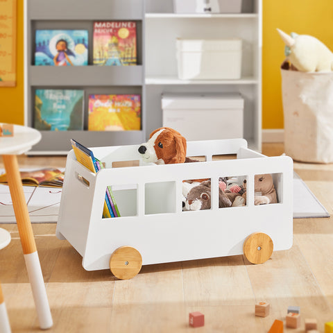SoBuy KMB41-W Kinderboekenkast met Wielen - Hout Boekenkast Kinderen voor Kinderslaapkamer - Boekenplank - Kinderkamerkast