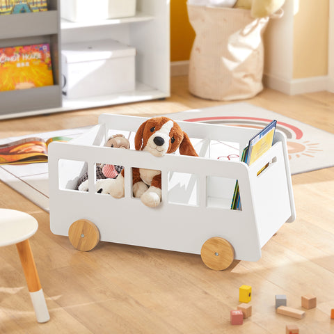 SoBuy KMB41-W Kinderboekenkast met Wielen - Hout Boekenkast Kinderen voor Kinderslaapkamer - Boekenplank - Kinderkamerkast