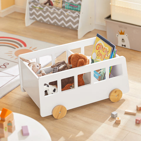 SoBuy KMB41-W Kinderboekenkast met Wielen - Hout Boekenkast Kinderen voor Kinderslaapkamer - Boekenplank - Kinderkamerkast