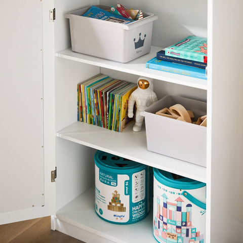 SoBuy KMB43-W Kindercommode Kinderkamerplank met schoolbord Boekenkast Speelgoedplank