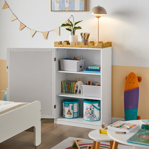 SoBuy KMB43-W Kindercommode Kinderkamerplank met schoolbord Boekenkast Speelgoedplank