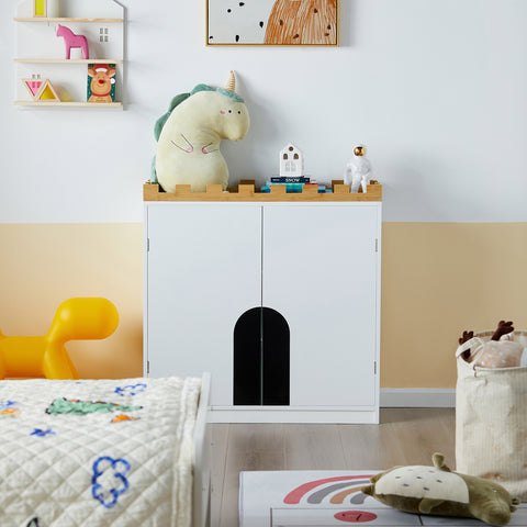 SoBuy KMB44-W Kindercommode Kinderkamerplank met schoolbord Boekenkast Speelgoedplank