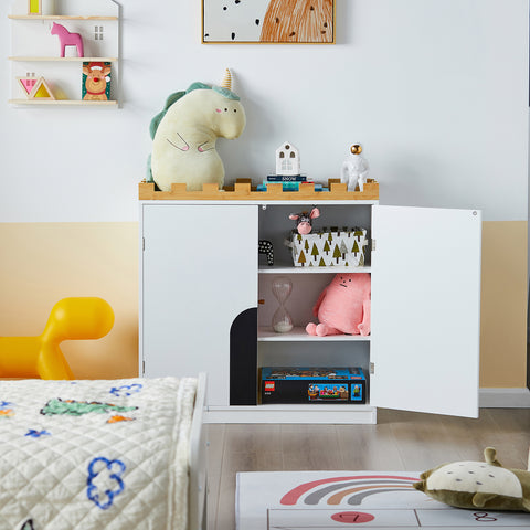 SoBuy KMB44-W Kindercommode Kinderkamerplank met schoolbord Boekenkast Speelgoedplank