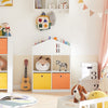SoBuy KMB49-W Kinderopberger voor Boeken en Speelgoed, Boekenplank voor Kinderen, Mini-Huisvormige Boekenkast voor Kinderkamer, 2 Manden