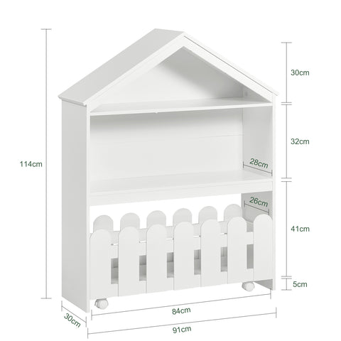 SoBuy KMB52-W Kinderrek voor Kinderboeken en Speelgoed, Kinderopbergrek, Kinderboekenkast, Kinderboekenplank, Opbergplank met 2 Open Compartimenten