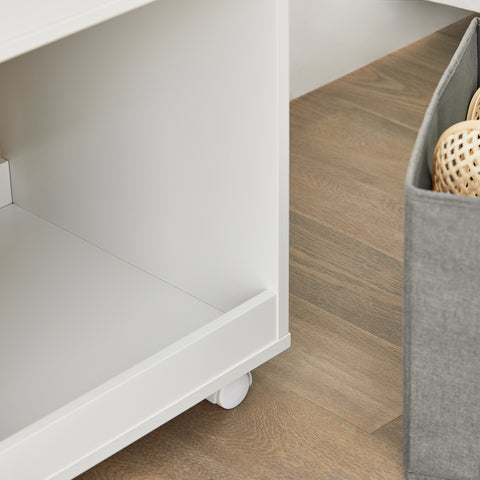 SoBuy KMB53-W Kinderrek met 2 stoffen dozen, boekenrek, kinderopbergrek voor kinderen, boekenstandaard, speelgoedorganizer