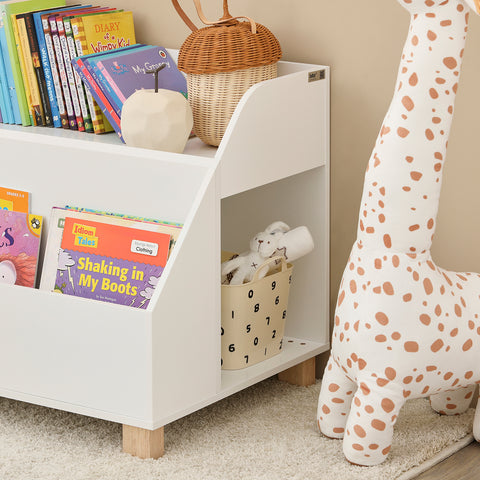 SoBuy KMB54-W Kinderplank, Speelgoedplank, Boekenplank, Opbergplank voor Boeken en Speelgoed, Kinderboekenkast met 3 Compartimenten