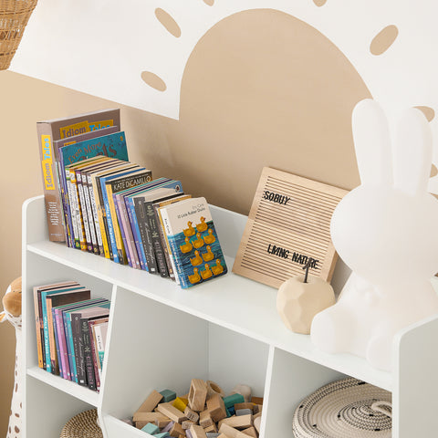 SoBuy KMB55-W Kinderboekenkast, Kinderboekenplank, Speelgoedplank, Opbergkast voor Boeken en Speelgoed, Kindermeubels