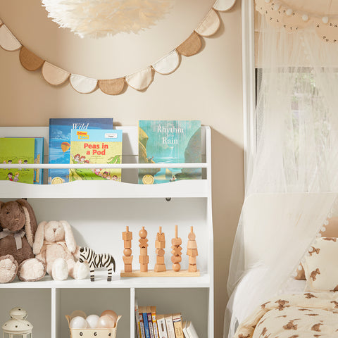 SoBuy KMB57-W Kinderboekenkast, Kinderboekenplank, Speelgoedplank, Boekenplank voor Kinderen, Opbergkast voor Boeken en Speelgoed, Opbergplank