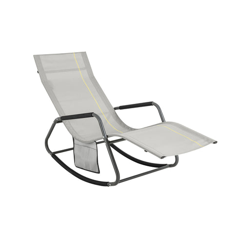 SoBuy OGS47-HG Schommelstoel Relaxstoel Ligstoel Lounge Chair Tuinstoel Zonnebaden - met Zijtas en Voetensteun