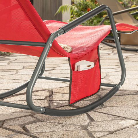 SoBuy OGS47-R Schommelstoel Relaxstoel Ligstoel Lounge Chair Tuinstoel Zonnebaden - met Zijtas en Voetensteun - Draagvermogen 120 kg