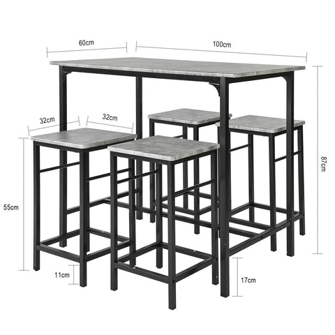 SoBuy OGT11-HG Bartafel Tafel met 4 krukken ââââ‚?Tuinset Bartafelset 5