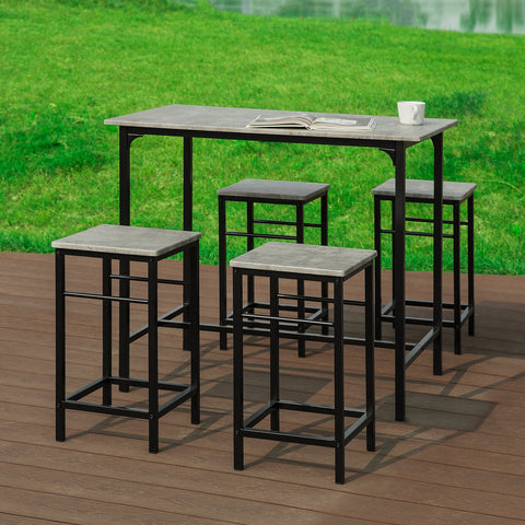 SoBuy OGT11-HG Bartafel Tafel met 4 krukken ââââ‚?Tuinset Bartafelset 5
