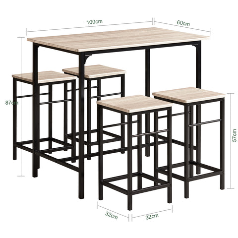 SoBuy OGT11-N Bartafel Tafel met 4 krukken ââââ‚?Tuinset bartafelset 5-delige eettafel bistrotafel met 4 stoelen