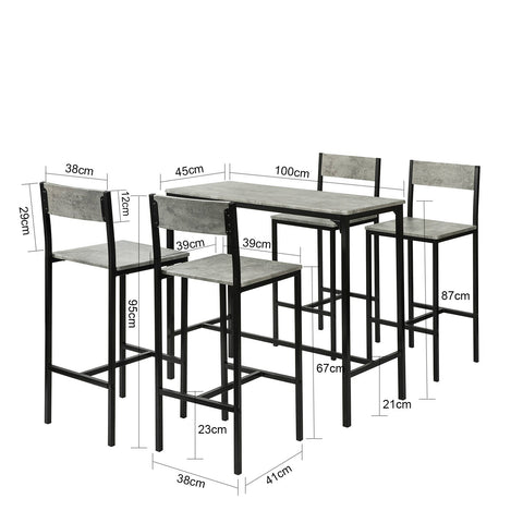 SoBuy OGT14-HG Bartafelset 5-delige Bartafel Tafel met 4 Krukken – Tuinset Eettafel Bistrotafel met 4 Stoelen - Cementeffect