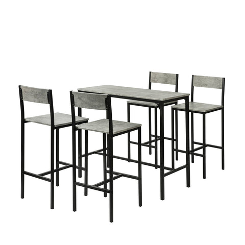 SoBuy OGT14-HG Bartafelset 5-delige Bartafel Tafel met 4 Krukken Tuinset Eettafel Bistrotafel met 4 Stoelen - Cementeffect