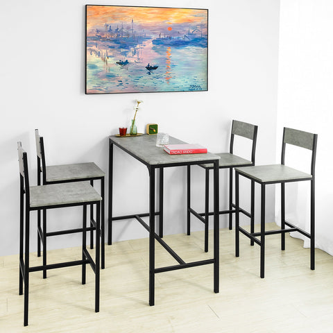 SoBuy OGT14-HG Bartafelset 5-delige Bartafel Tafel met 4 Krukken – Tuinset Eettafel Bistrotafel met 4 Stoelen - Cementeffect