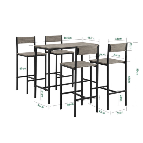 SoBuy OGT14-N Bartafelset 5-delige Bartafel Tafel met 4 Krukken ââââ‚?Tuinset Eettafel Bistrotafel met 4 Stoelen