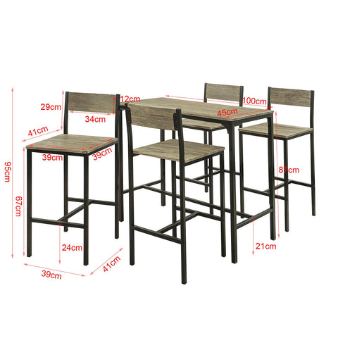 SoBuy OGT14-N Bartafelset 5-delige Bartafel Tafel met 4 Krukken ââââ‚?Tuinset Eettafel Bistrotafel met 4 Stoelen