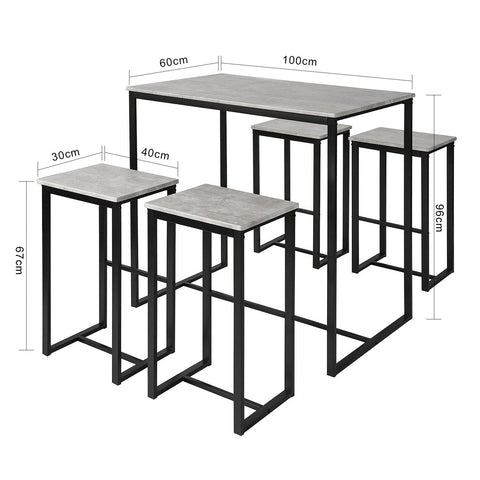 SoBuy OGT15-HG 5-delig Bartafel met Stoelen Eettafel Statafel Bistrotafel met 4 Barkrukken