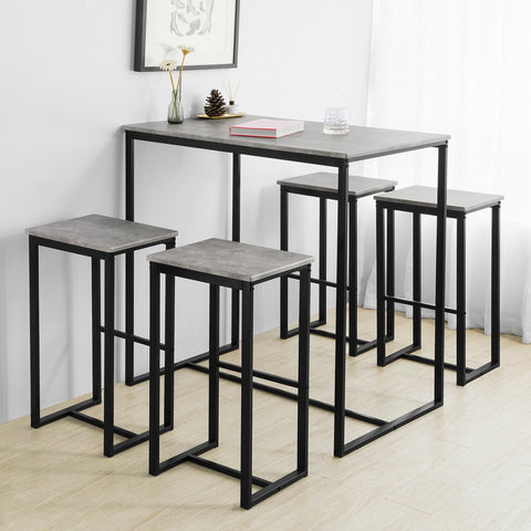 SoBuy OGT15-HG 5-delig Bartafel met Stoelen Eettafel Statafel Bistrotafel met 4 Barkrukken
