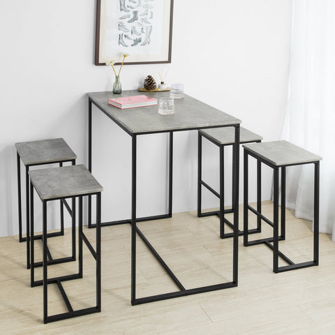 SoBuy OGT15-HG 5-delig Bartafel met Stoelen Eettafel Statafel Bistrotafel met 4 Barkrukken