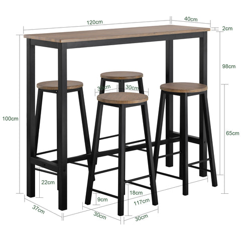 SoBuy OGT22-SCH Tafelset + 4 Krukken Set Bistrotafel + 4 Barkrukken met Voetenbank Hoge Tafel Keuken Hoge Tafel