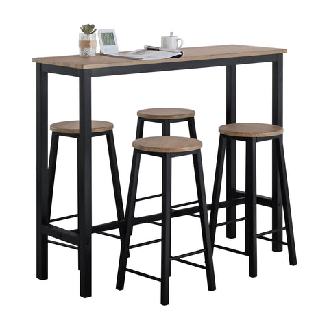 SoBuy OGT22-SCH Tafelset + 4 Krukken Set Bistrotafel + 4 Barkrukken met Voetenbank Hoge Tafel Keuken Hoge Tafel