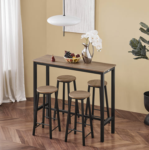 SoBuy OGT22-SCH Tafelset + 4 Krukken Set Bistrotafel + 4 Barkrukken met Voetenbank Hoge Tafel Keuken Hoge Tafel