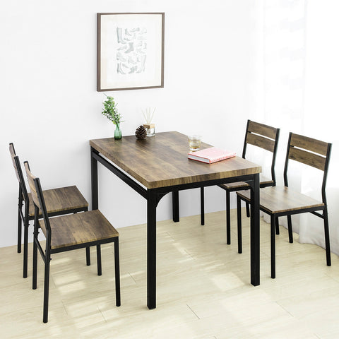 SoBuy OGT28-N + FST72-Nx4 Delige Set Eettafel met 4 Krukken - Tafelset en 4 Stoelen - Industriële Stijl - voor Keuken Eetkamer Woonkamer