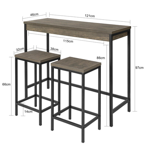 SoBuy OGT30-N 3-delige Bartafelset Bartafel met 2 krukken MDF