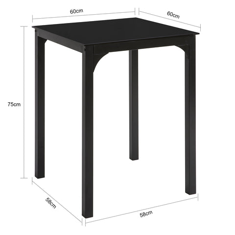 SoBuy OGT38-K-SCH vierkante eettafel keukentafel zwarte eettafel - 60 x 60 x 75 cm, voor eetkamer, keuken, vierkante glazen blad stevige stalen poten