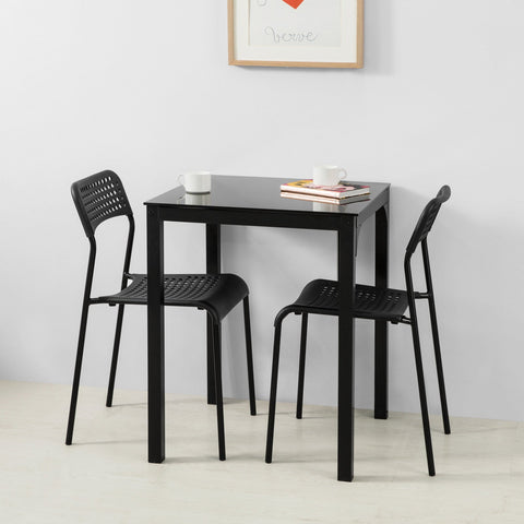 SoBuy OGT38-K-SCH vierkante eettafel keukentafel zwarte eettafel - 60 x 60 x 75 cm, voor eetkamer, keuken, vierkante glazen blad stevige stalen poten