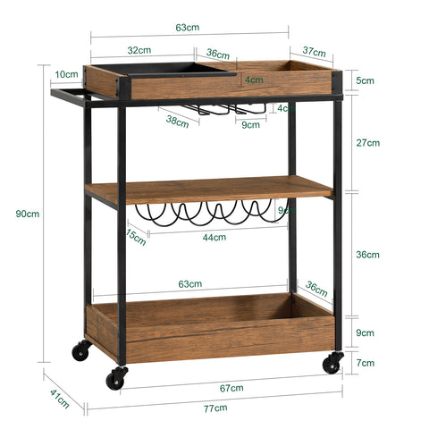 SoBuy SVW19-N Keukentrolley - Opbergtrolley - Trolley met 3 Planken voor Keuken, Eetkamer, Woonkamer - Serveerwagen