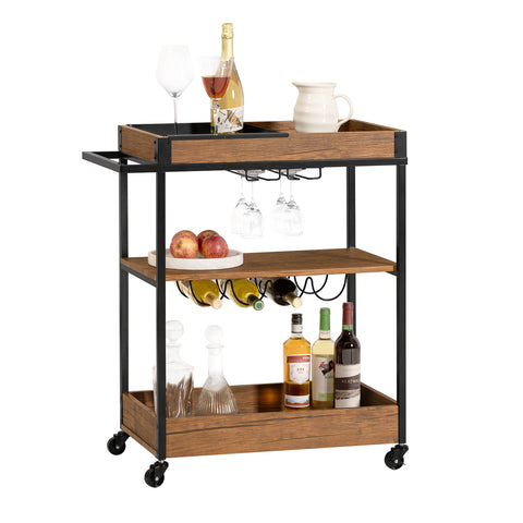 SoBuy SVW19-N Keukentrolley - Opbergtrolley - Trolley met 3 Planken voor Keuken, Eetkamer, Woonkamer - Serveerwagen