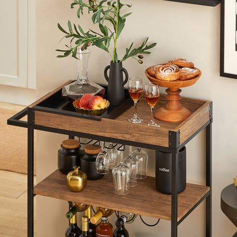 SoBuy SVW19-N Keukentrolley - Opbergtrolley - Trolley met 3 Planken voor Keuken, Eetkamer, Woonkamer - Serveerwagen
