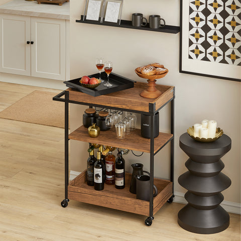 SoBuy SVW19-N Keukentrolley - Opbergtrolley - Trolley met 3 Planken voor Keuken, Eetkamer, Woonkamer - Serveerwagen