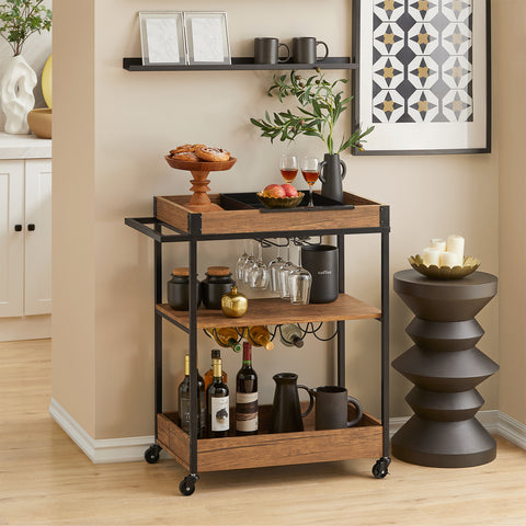SoBuy SVW19-N Keukentrolley - Opbergtrolley - Trolley met 3 Planken voor Keuken, Eetkamer, Woonkamer - Serveerwagen